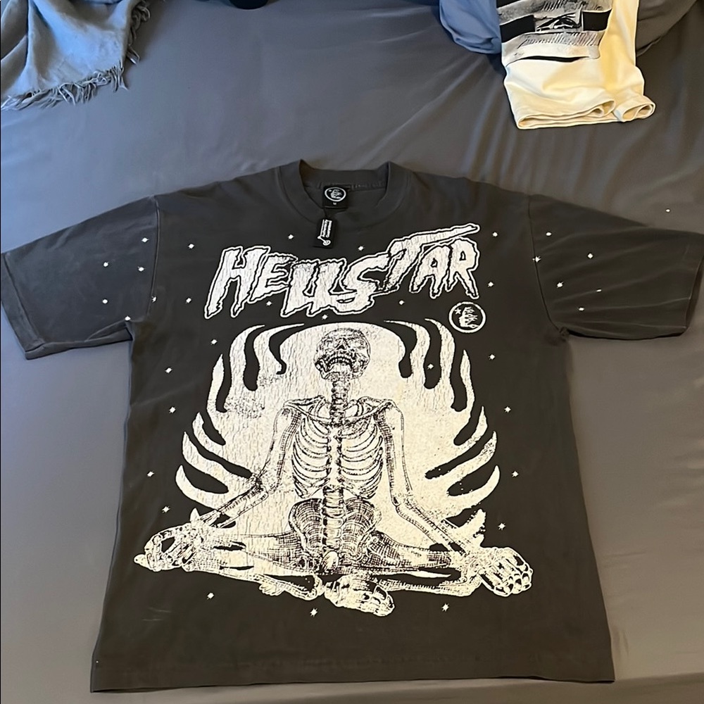 Gray Graphic Tee with Skeleton Design